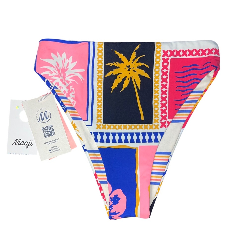 Maaji Reversible Blue Gold Geo Striped NWT Small High Waist